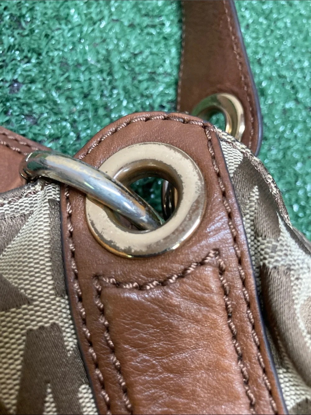 Michael Kors Brown & Beige MK Logo Shoulder Bag (OKPM-09-041)
